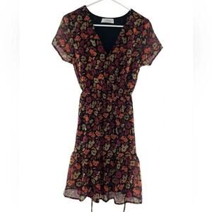 3025 NWOT Kaileigh Floral Rose Faux Wrap Lightweight Summer Dress Small Petite